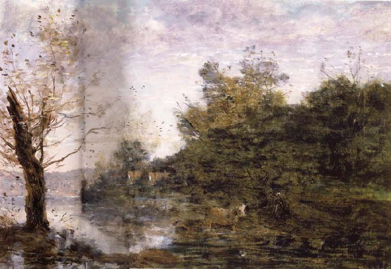 a the vaquero on the Riverbank, Jean Baptiste Camille  Corot